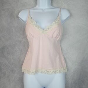 Y2K Polo Jeans Camisole Top Womens Medium Pink Lace Tank Coquette Fairycore